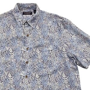Roundtree Yorke Blue Paisley Modal Blend Short Sleeve Button Shirt Mens Large